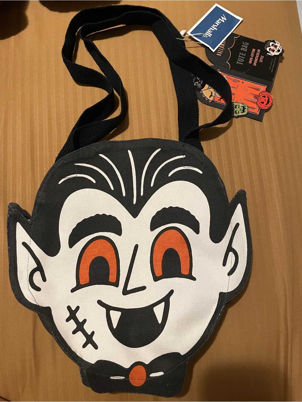 Marshalls Viral Dracula Tote Black & White Vampire Tote Bag - Orange Accent NWT
